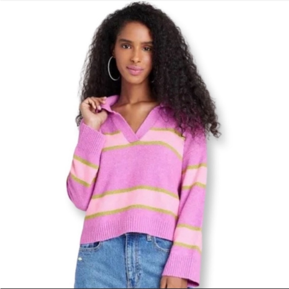 NWT Wild Fable Striped Collard Cropped Pullover Sweater
